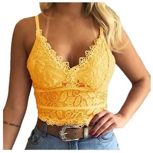 YanHoo Bralettes for Women Lace V Neck Y2k Camisole Spaghetti Strap Tank